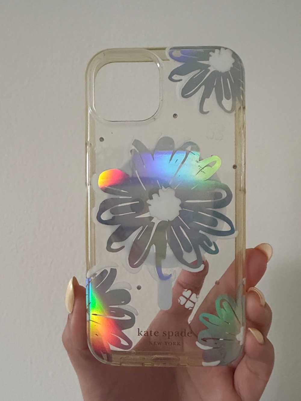 kate spade MagSafe Clear Floral Holographic Daisy iPhone 13 Case